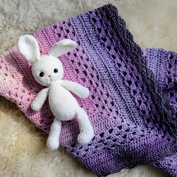 Handmade Crochet Baby Blanket and Bunny Bundle - Picture 1 of 6